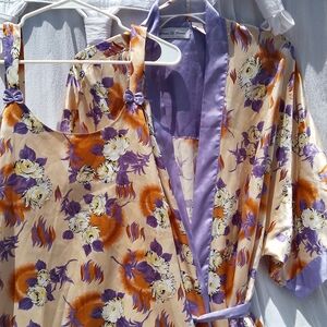 Contessa Di Roma Cream and Purple Floral Robe & Full Length Gown